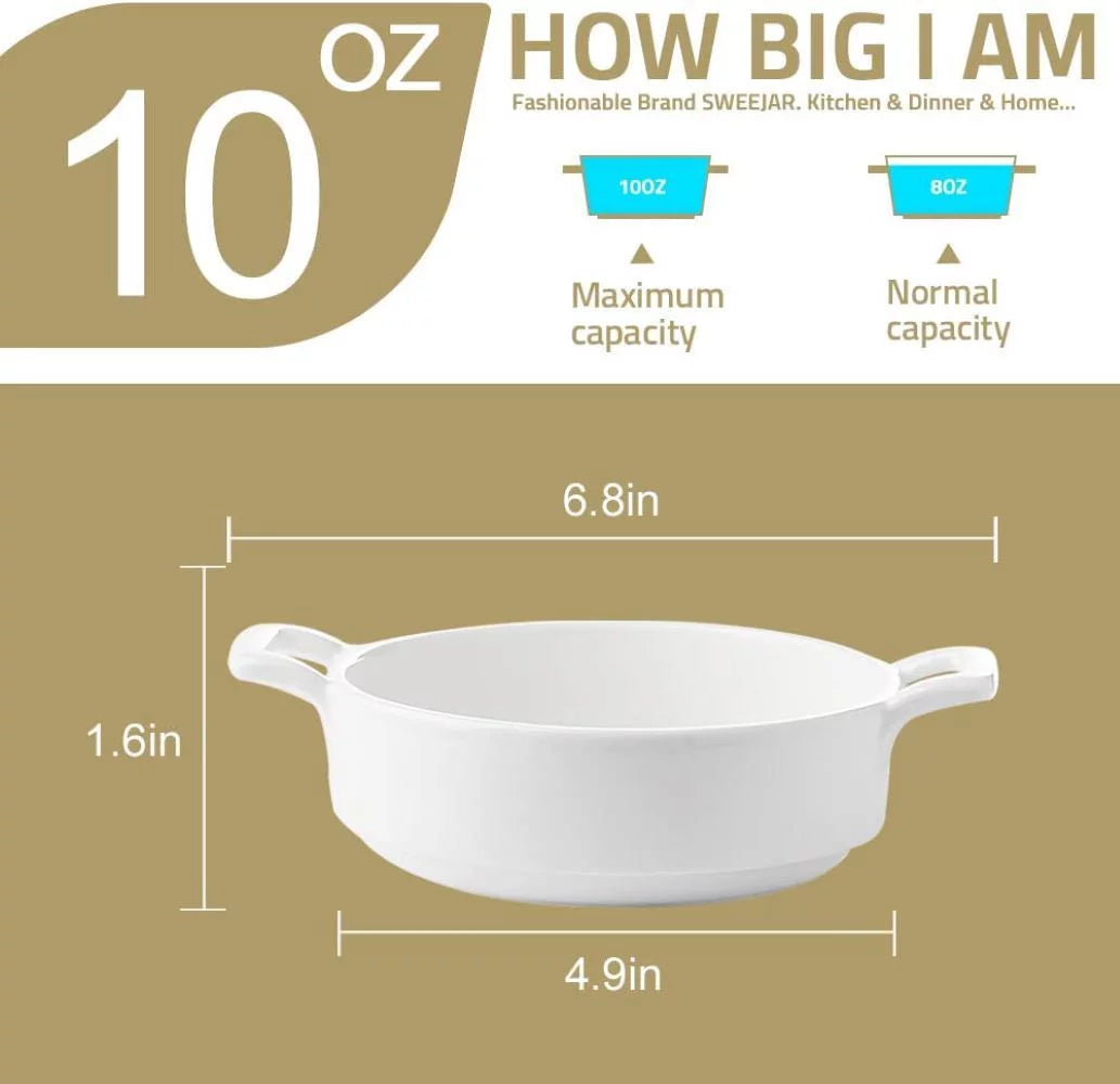SWEEJAR Porcelain 10 Ounce Ramekins with Double Handles, Set of 6, Multicolour X221