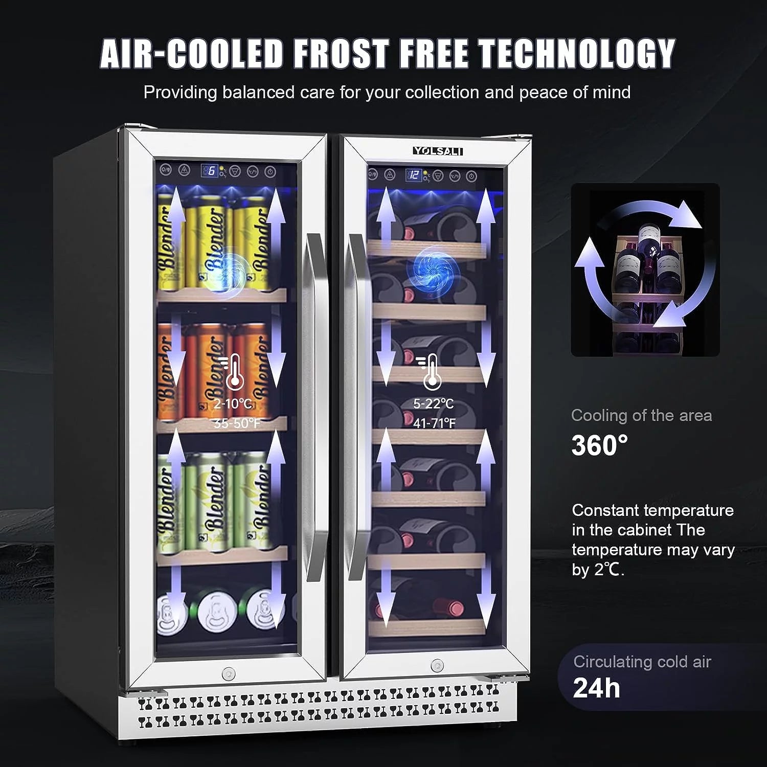 Yolsali 24 Inch Dual Zone Wine Cooler Refrigerator, Built-In or Freestanding C3391