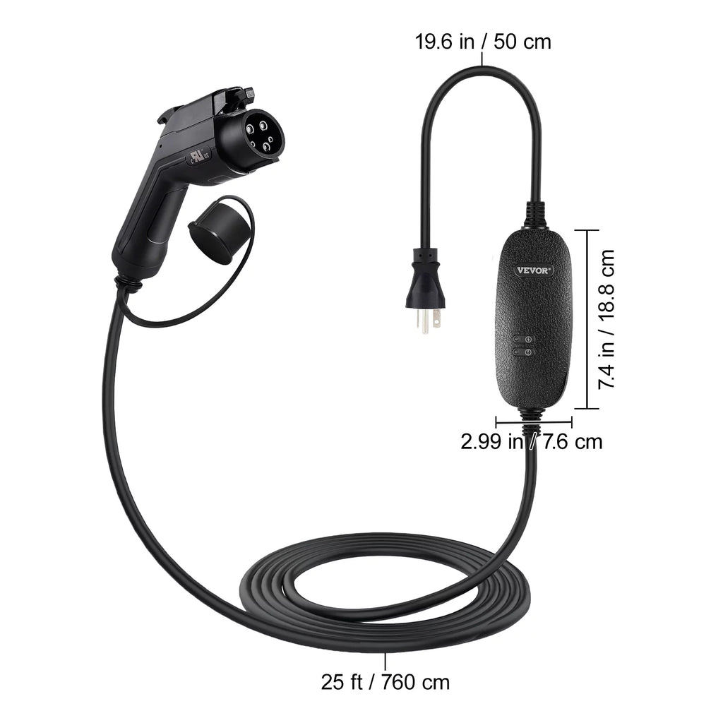 VEVOR Level 2 EV Charger, 16 Amp Portable with 25 ft Cable, J1772 Plug L434477