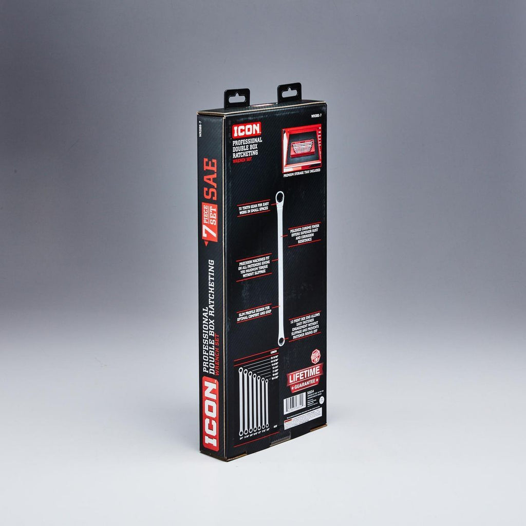 ICON Extra Long Professional SAE Double Box Ratcheting Wrench 7 Piece I19696
