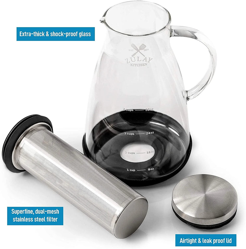 Zulay Kitchen 1 Gallon Cold Brew Coffee Maker with Glass Pitcher and Steel Filter S311521
