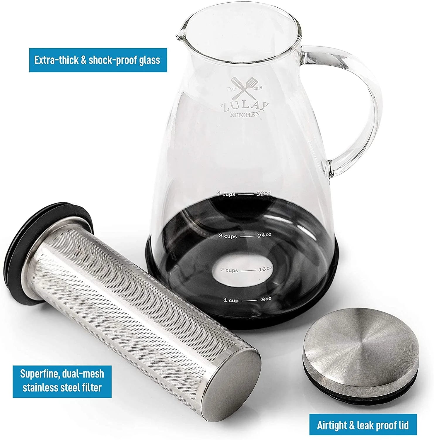 Zulay Kitchen 1 Gallon Cold Brew Coffee Maker with Glass Pitcher and Steel Filter S311521