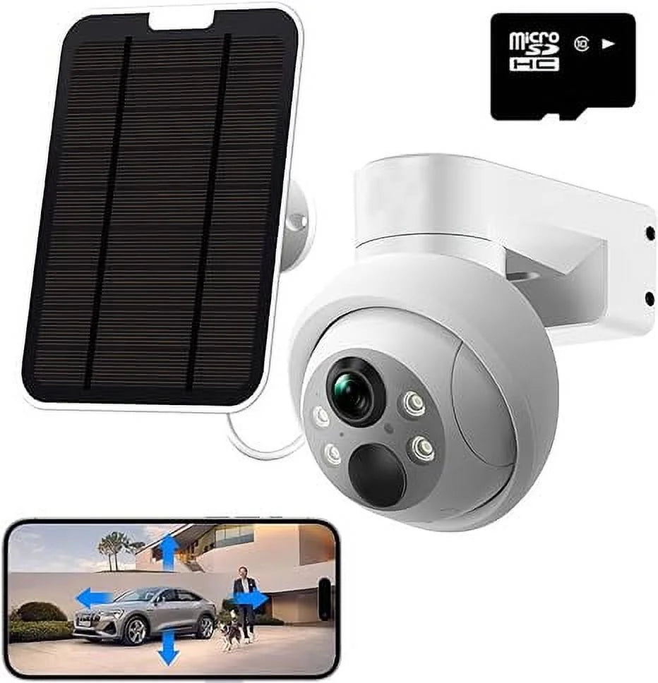 Solar Security Wifi Camera Outdoor, 4MP HD And Color Night Vision Wireless Battery Camera, PIR Human Detection and Instant Alert,IP66 Waterproof Rechargeable, 2-Way AudioWorks with Alexa