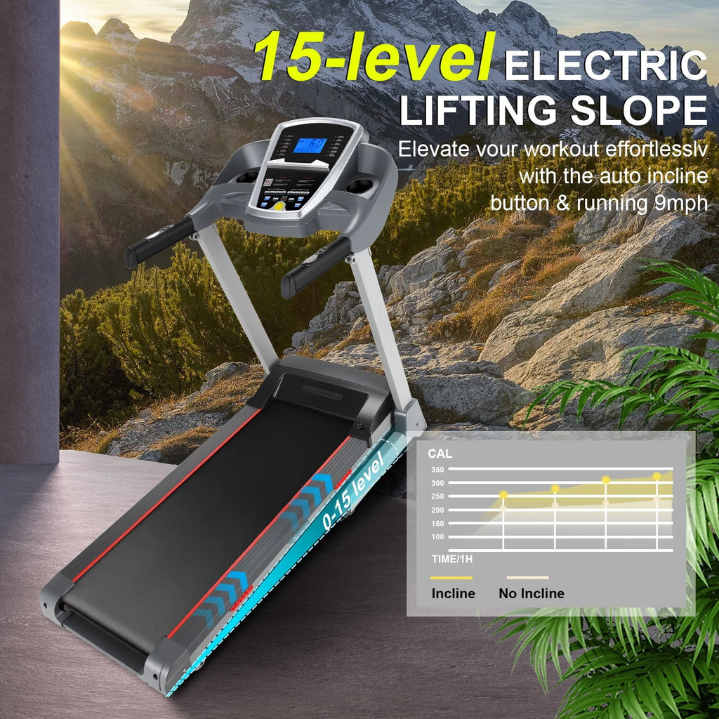 Treadmill with 15-Level Auto Incline, 3.25HP for Home Gym D785
