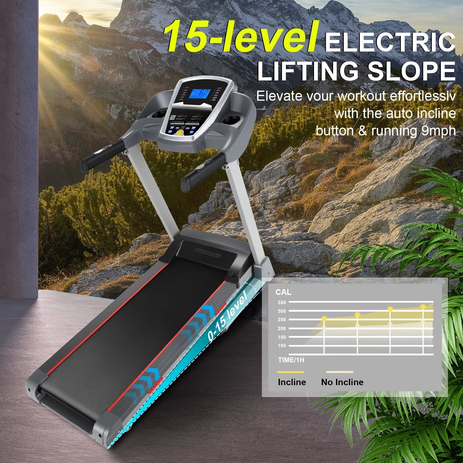 Treadmill with 15-Level Auto Incline, 3.25HP for Home Gym D785