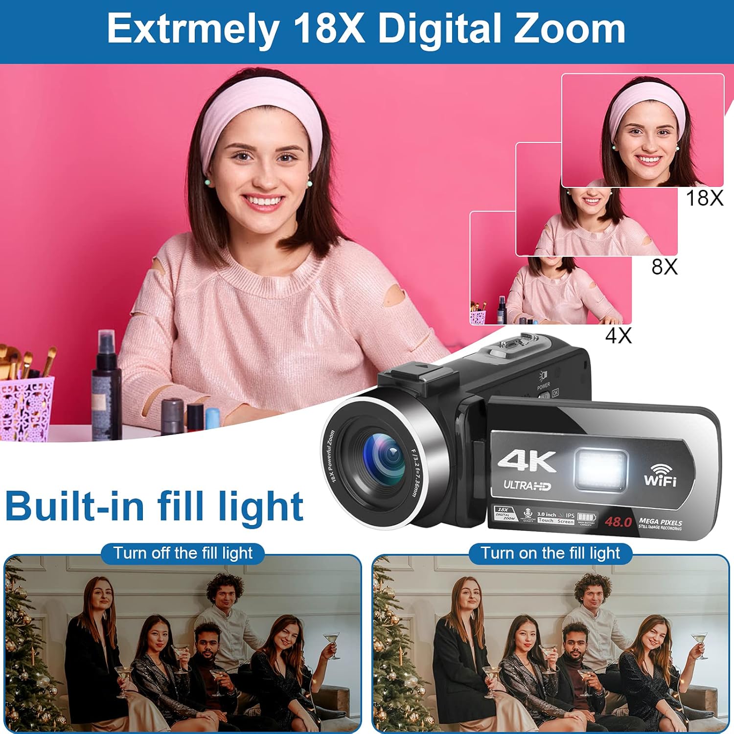 4K Camcorder 48MP 60FPS WiFi Vlogging Camera with Touch Screen B98380
