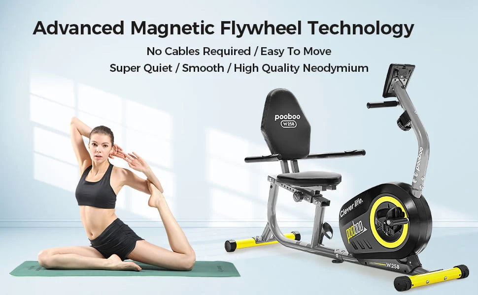 Pooboo Recumbent Exercise Bike Magnetic Resistance Indoor Cycling 380lb K92635