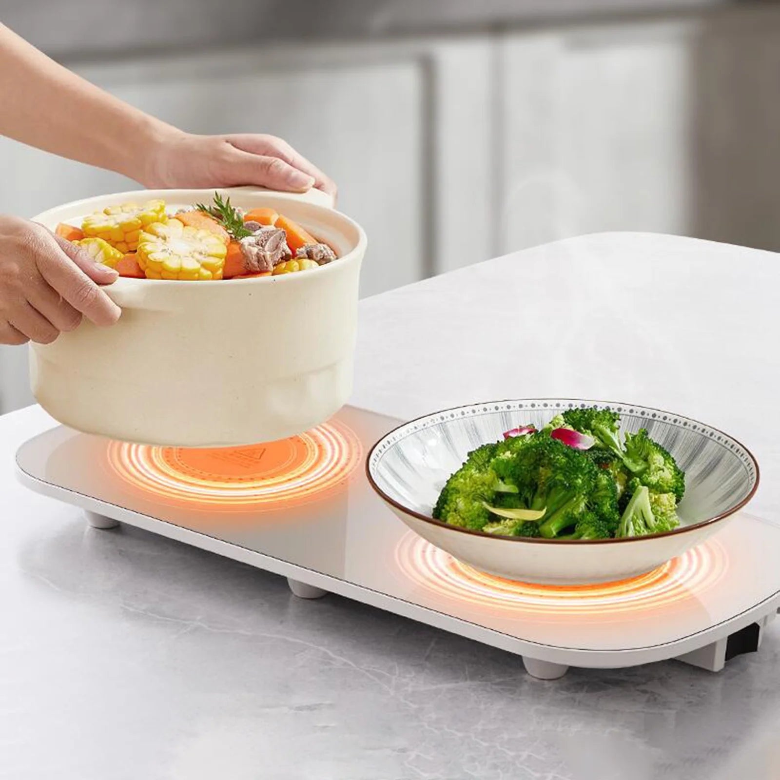 Tongina Electric Warming Tray Multifunctional 10S Quick Heat 50W Valentines Day Gifts Hot Plate Food Warmer for Kitchens House Parties