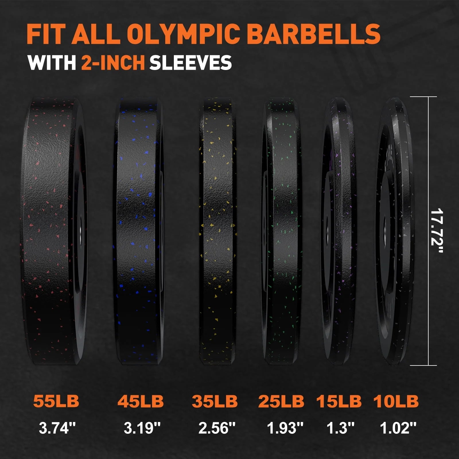 GIKPAL Olympic Bumper Plates, 10lb to 55lb, High-Bounce Rubber Weight Plates E623440