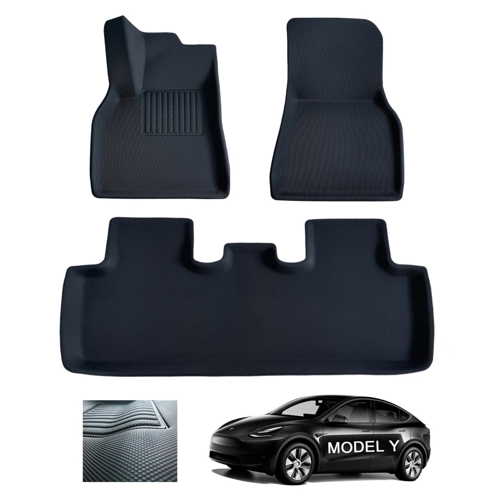 XPE Floor Mats for Tesla Model Y 2021-2023 All Weather 3D Waterproof 3-Piece Set Q531