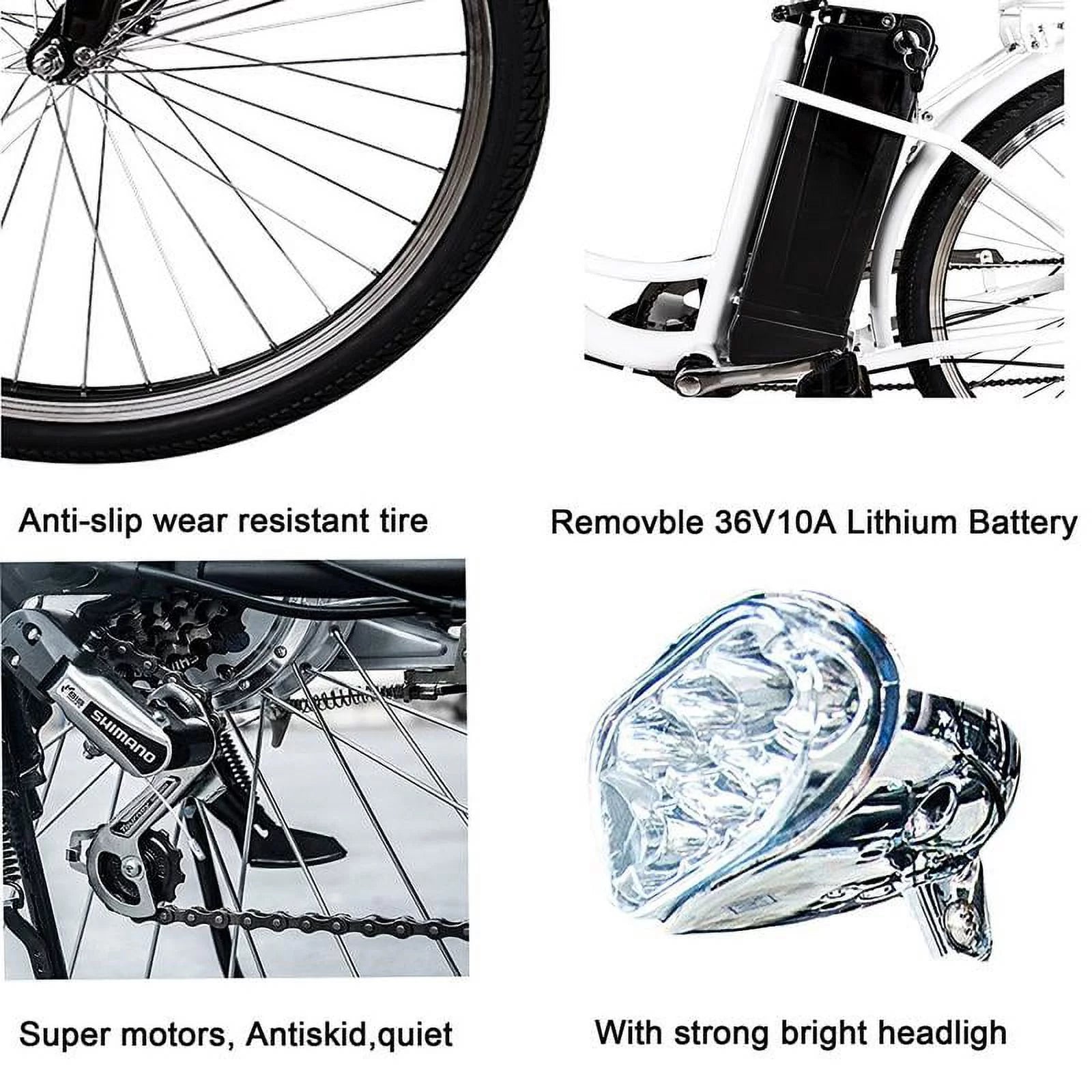 NAKTO City Electric Bicycle 250W 36V 10A for Women 26 In. Camel White Y499
