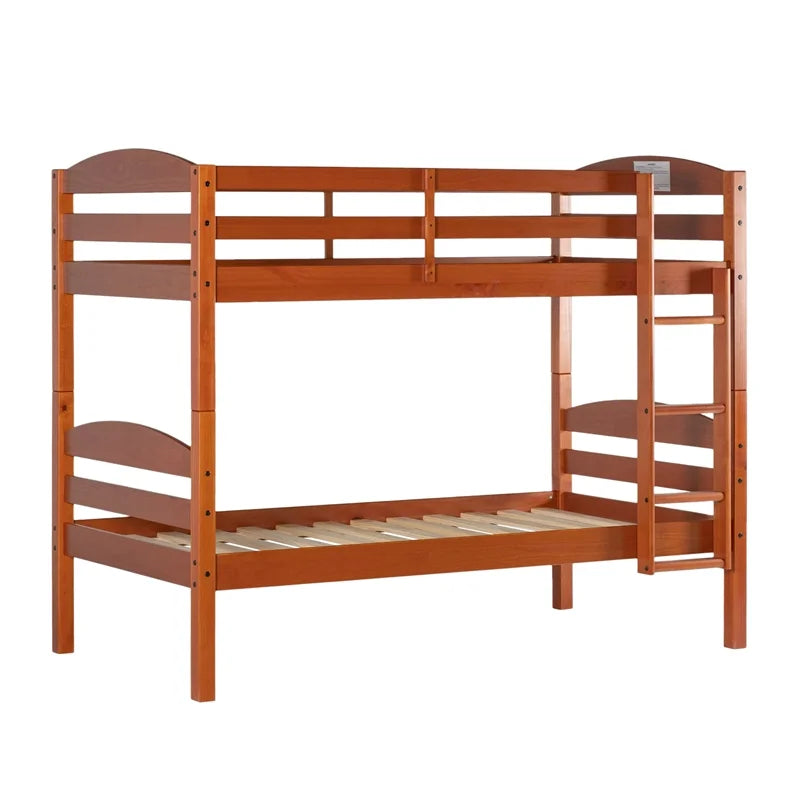 Walker Edison Transitional Twin-over-Twin Solid Wood Bunk Bed Frame in Amber