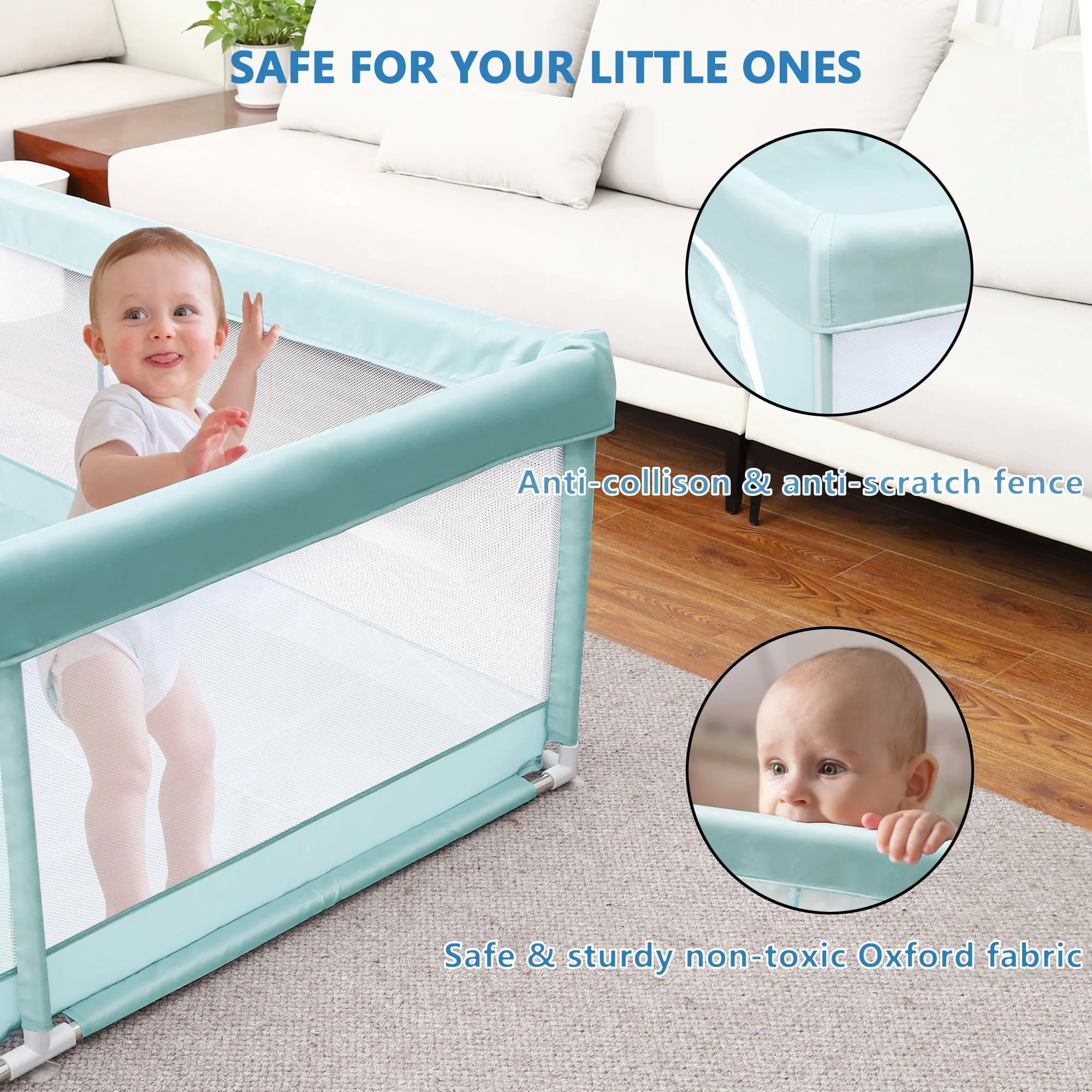 TEAYINGDE Baby Playpen Large Play Yard for Toddlers, 47x47 Gray P238
