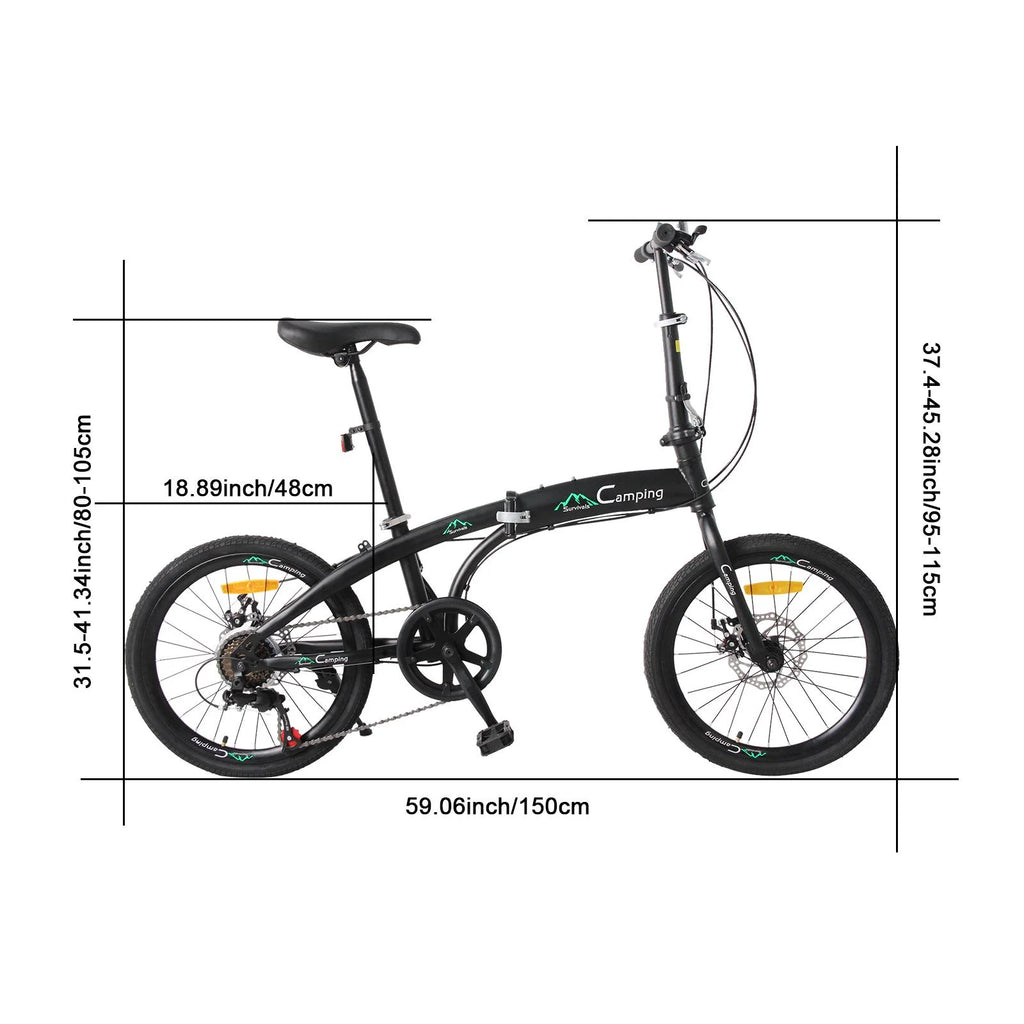 Zimtown 20" Adult Folding Bike, 7-Speed Shimano, Black E40029