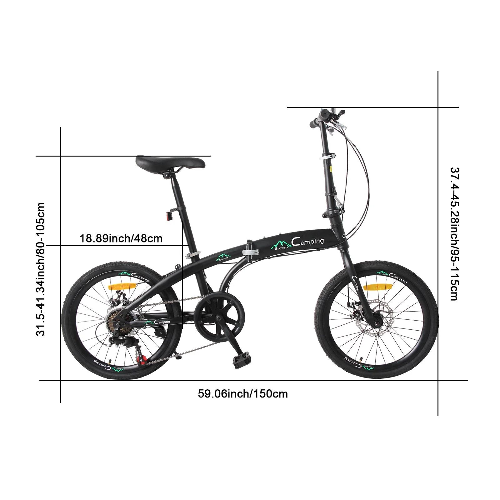 Zimtown 20" Adult Folding Bike, 7-Speed Shimano, Black E40029