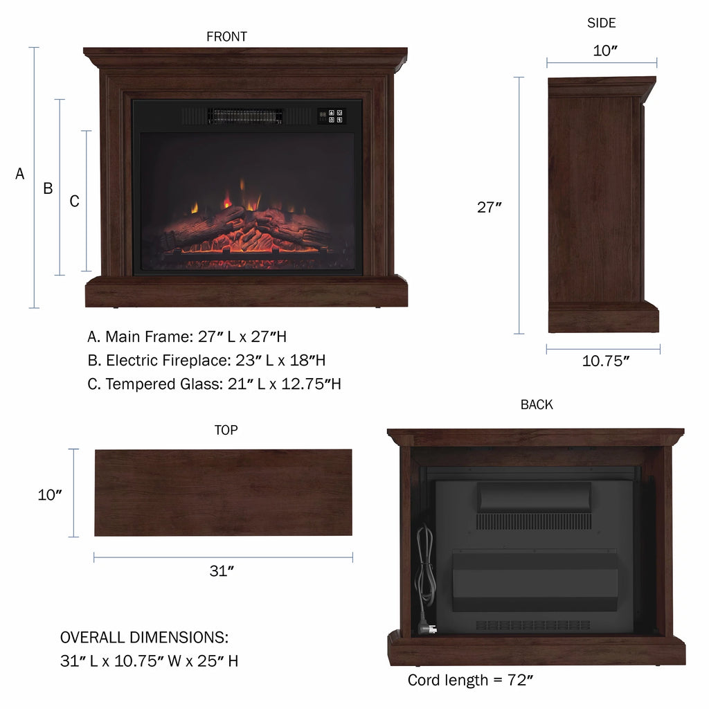 Northwest Mobile Electric Fireplace with Mantel, Remote Control, Brown Y30279