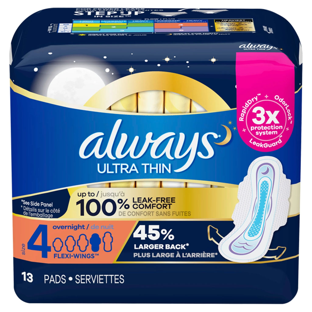 Always Ultra Thin Overnight Pads with Wings Size 4, 36 Count L6469