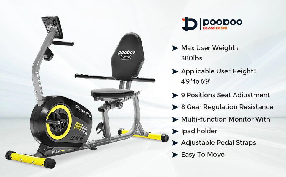 Pooboo Recumbent Exercise Bike Magnetic Resistance Indoor Cycling 380lb K92635