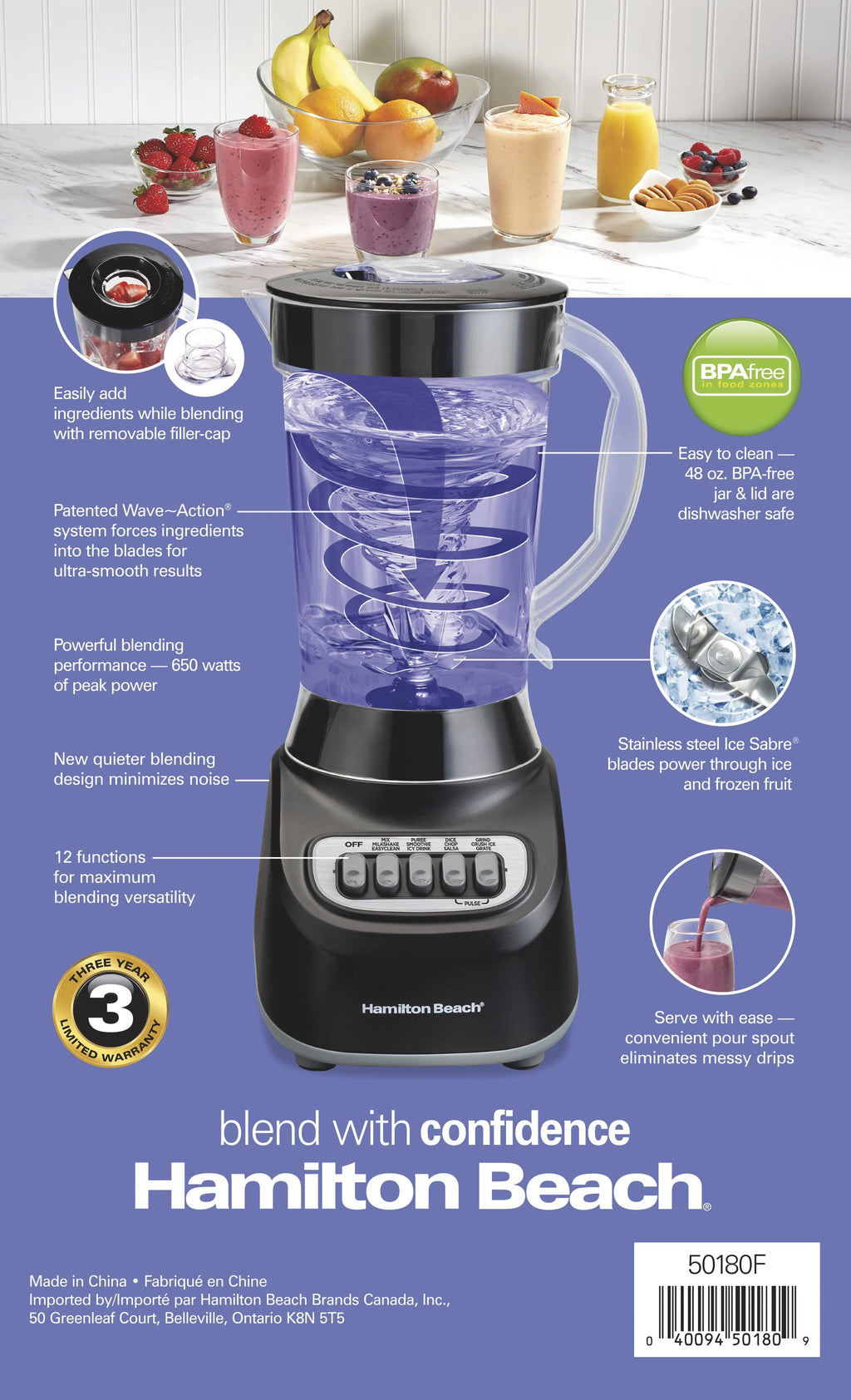 Hamilton Beach Smoothie Blender 48 oz Black N224
