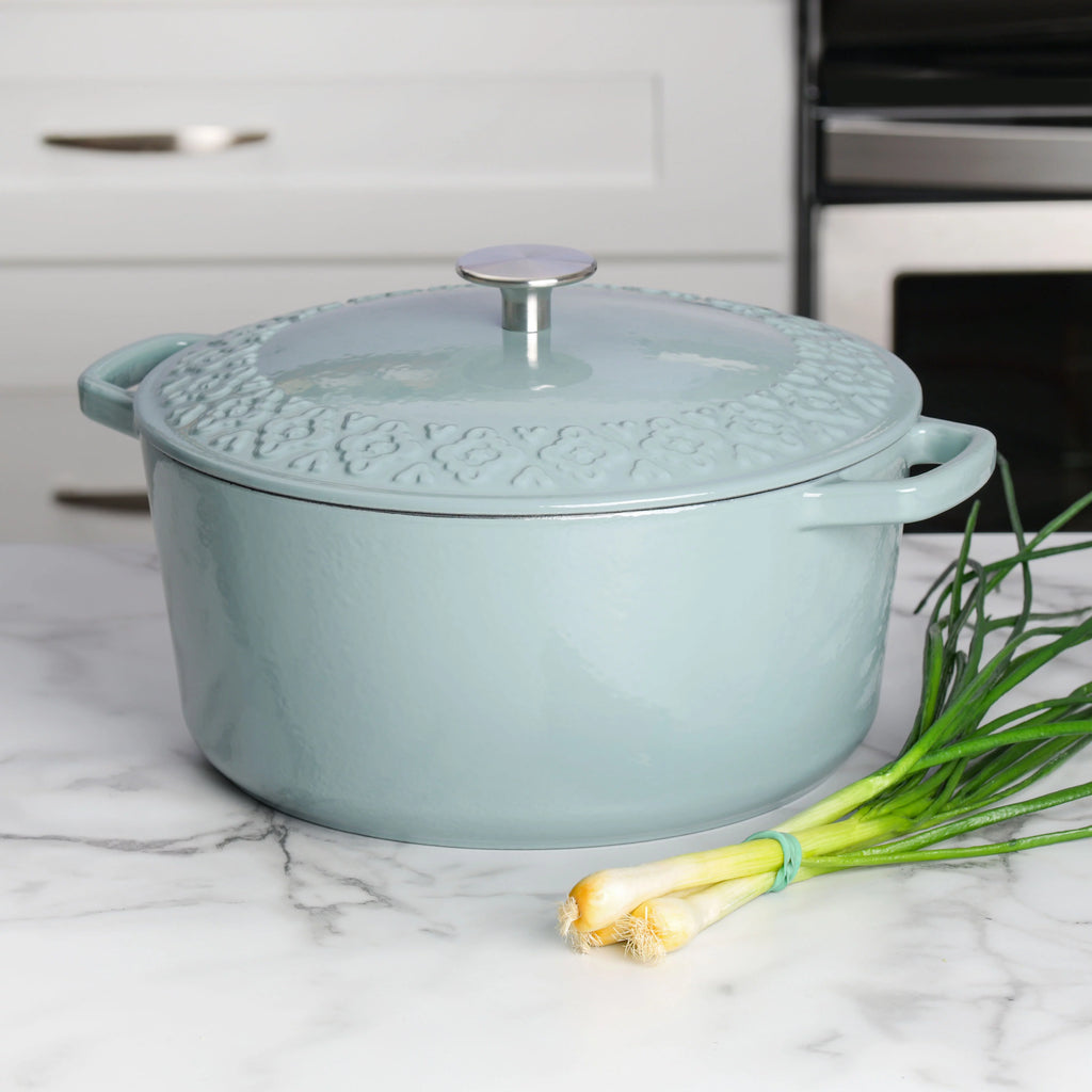 Spice by Tia Mowry Savory Saffron 6-Quart Cast Iron Dutch Oven, Aqua Blue K348