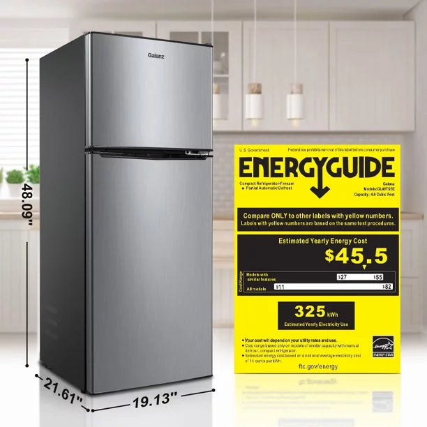 Galanz 4.6 Cu ft Two Door Mini Refrigerator with Freezer, Stainless Steel T8360