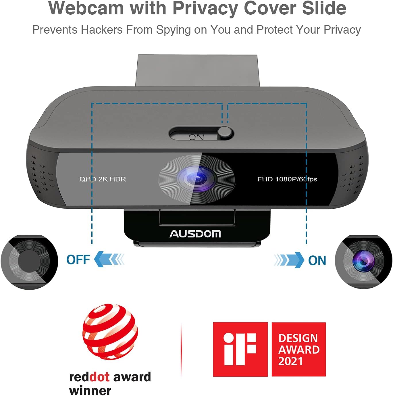 AUSDOM 2K QHD AutoFocus Webcam with Dual Microphones, Cover Slide & Tripod, AW651 Pack of 2 Q32629