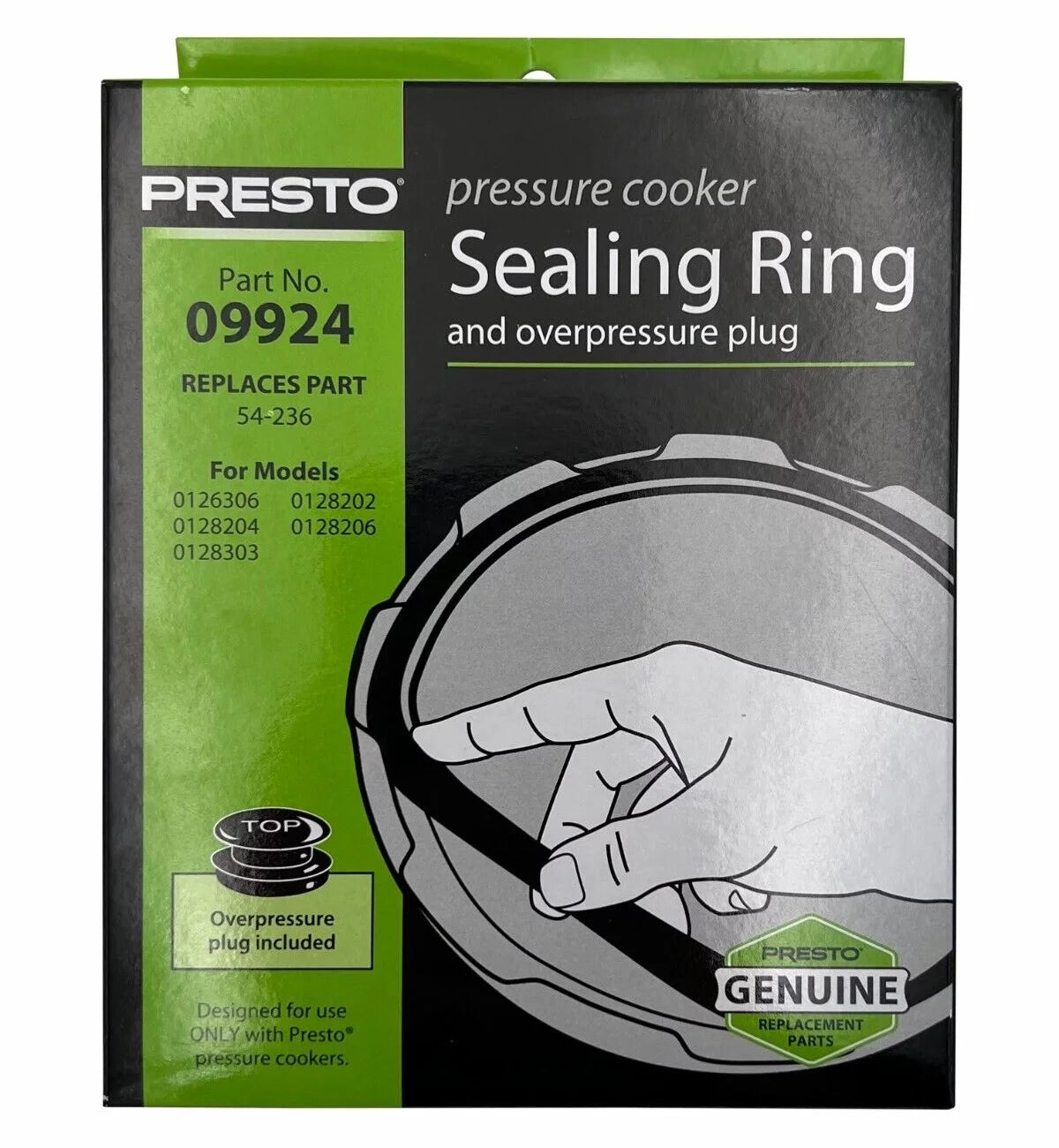 Presto 09924 Pressure Cooker Sealing Ring Gasket & Overpressure Plug L8097