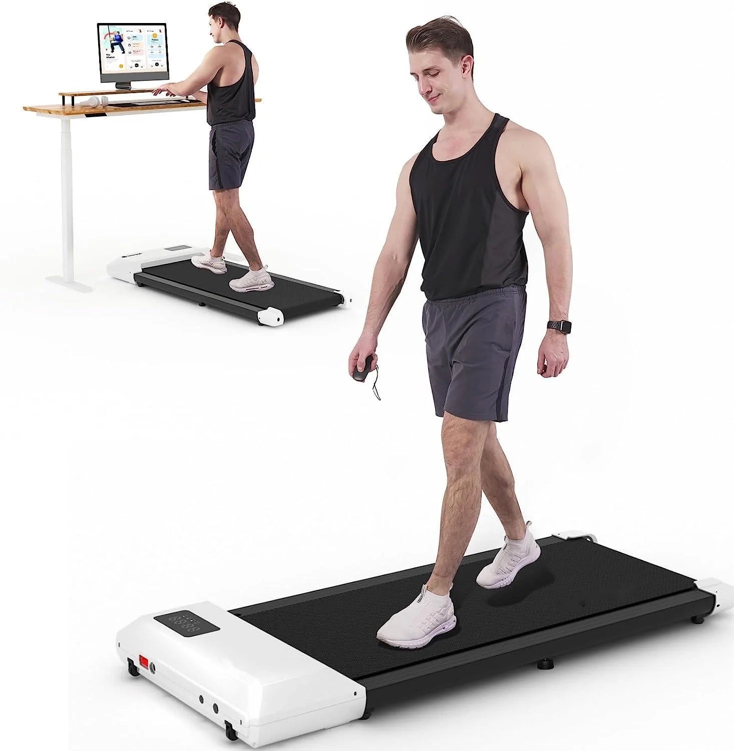 Dpforest Walking Pad with Remote Control, 2 in 1 Under Desk Treadmill for Walking and Jogging,300lbs Capacity with APP & LED Display for fitness.