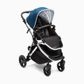 Mockingbird Single Stroller in Sea/Windowpane Canopy/Black Leather