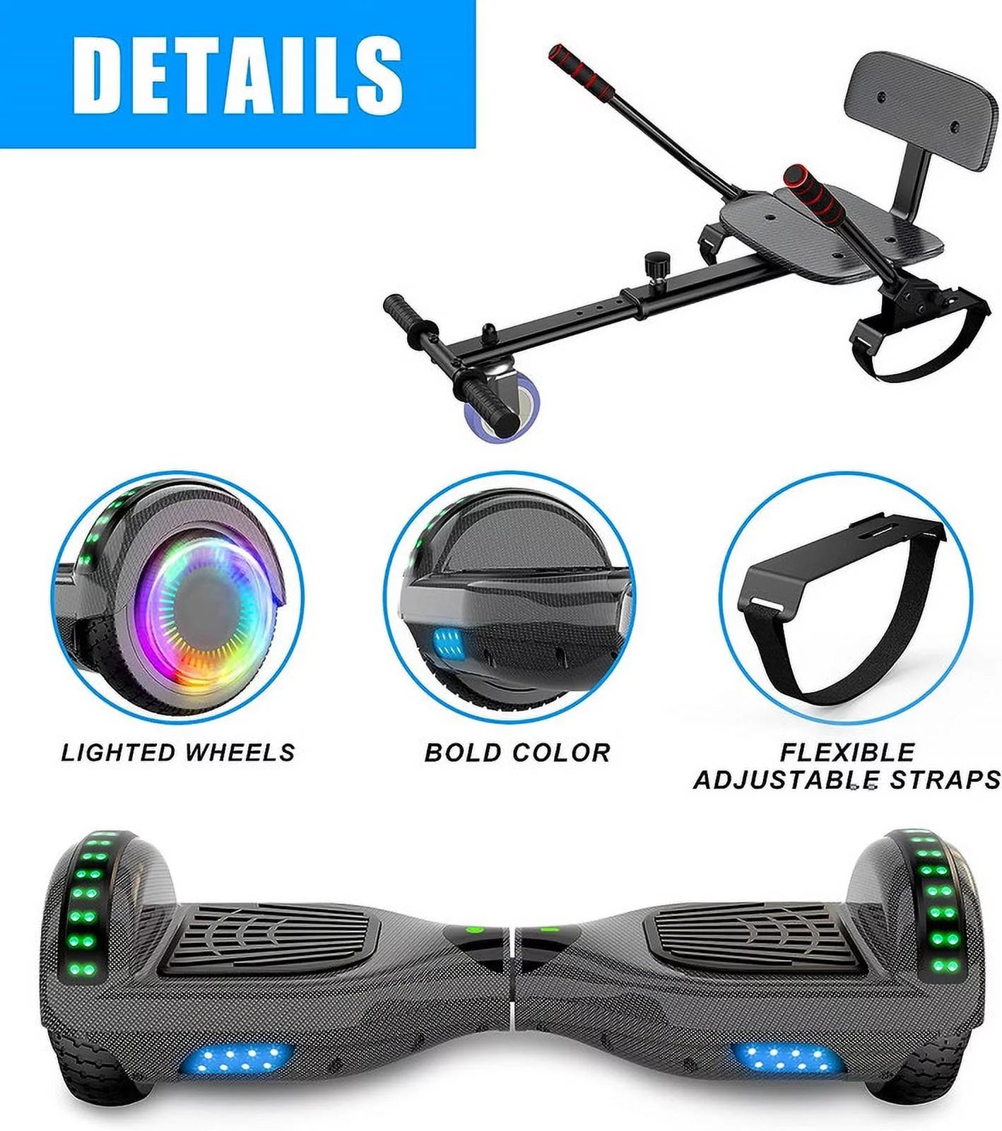 LIEAGLE Hoverboard with Seat Attachment, 6.5 inch Self Balancing Scooter S62540