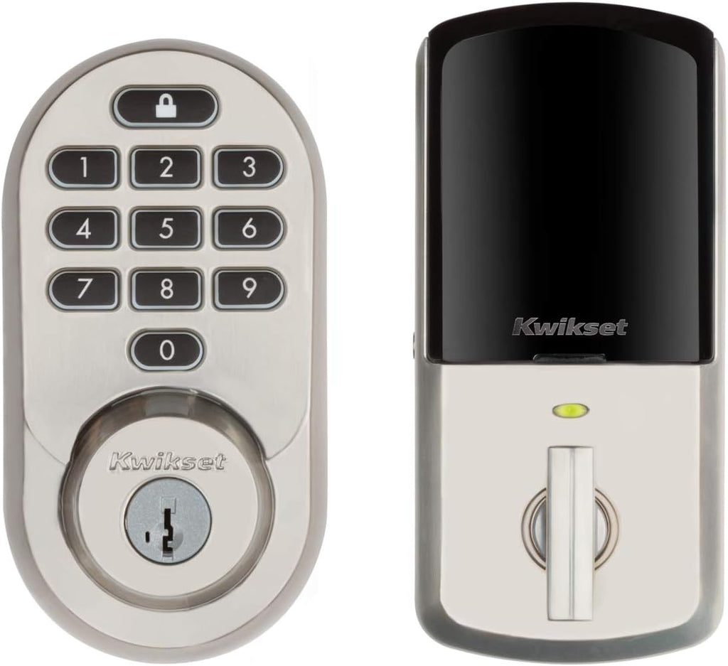 Kwikset 99380-001 Halo Wi-Fi Smart Lock, Satin Nickel & 98150-002 Avalon Exterior Handle Only with Tustin Right Left-Handed Levers in, Satin Nickel