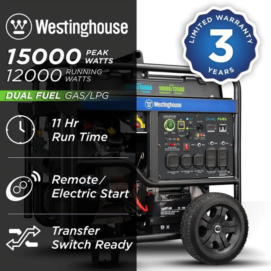 Westinghouse 15,000 Peak Watt Dual Fuel Portable Generator E188
