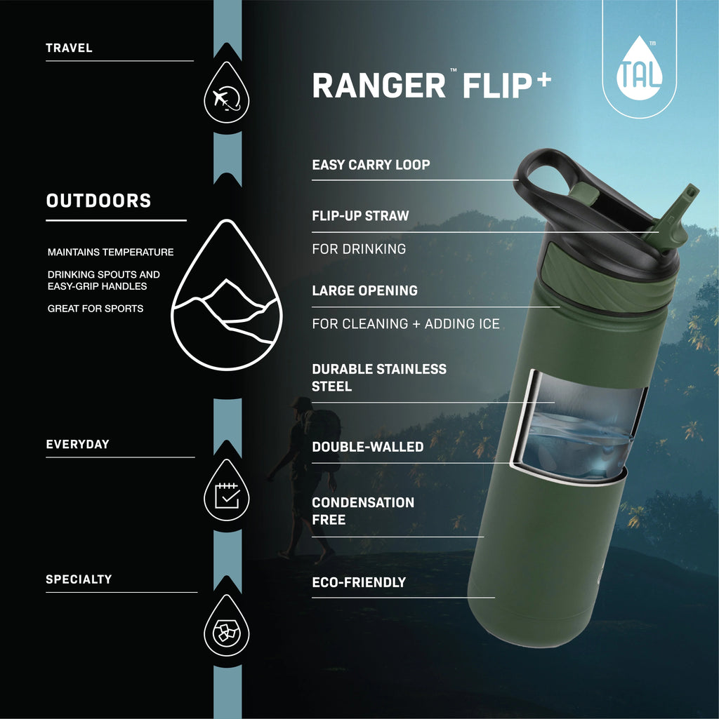 TAL Stainless Steel Ranger Water Bottle 26 oz, Black K660538
