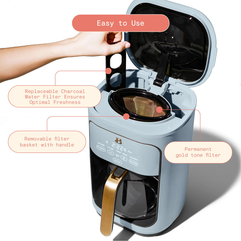 Beautiful 14-Cup Programmable Drip Coffee Maker with Touch Display, White Icing by Drew Barrymore F83994