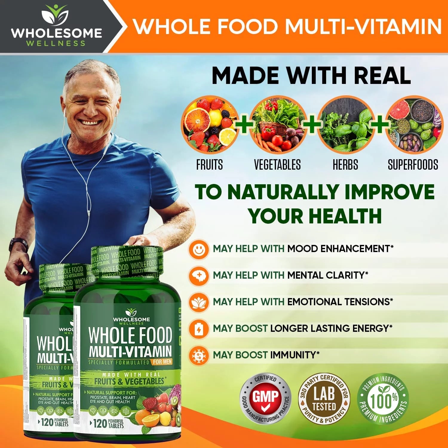 Whole Food Multivitamin for Men - Vegan, 120 Tablets Z318321