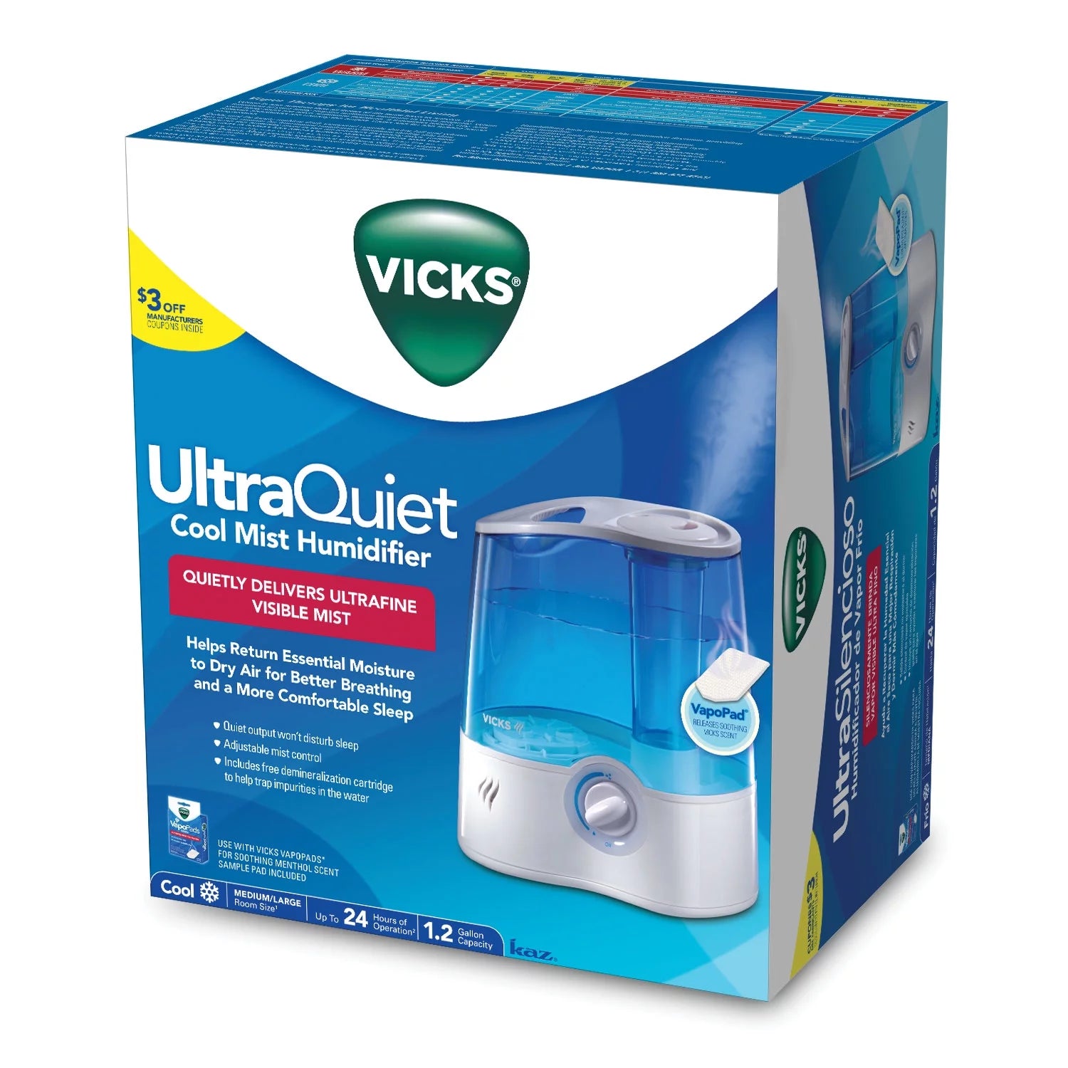 Vicks 1.5 Gallon Ultrasonic Cool Mist Humidifier V5100 Blue R738149