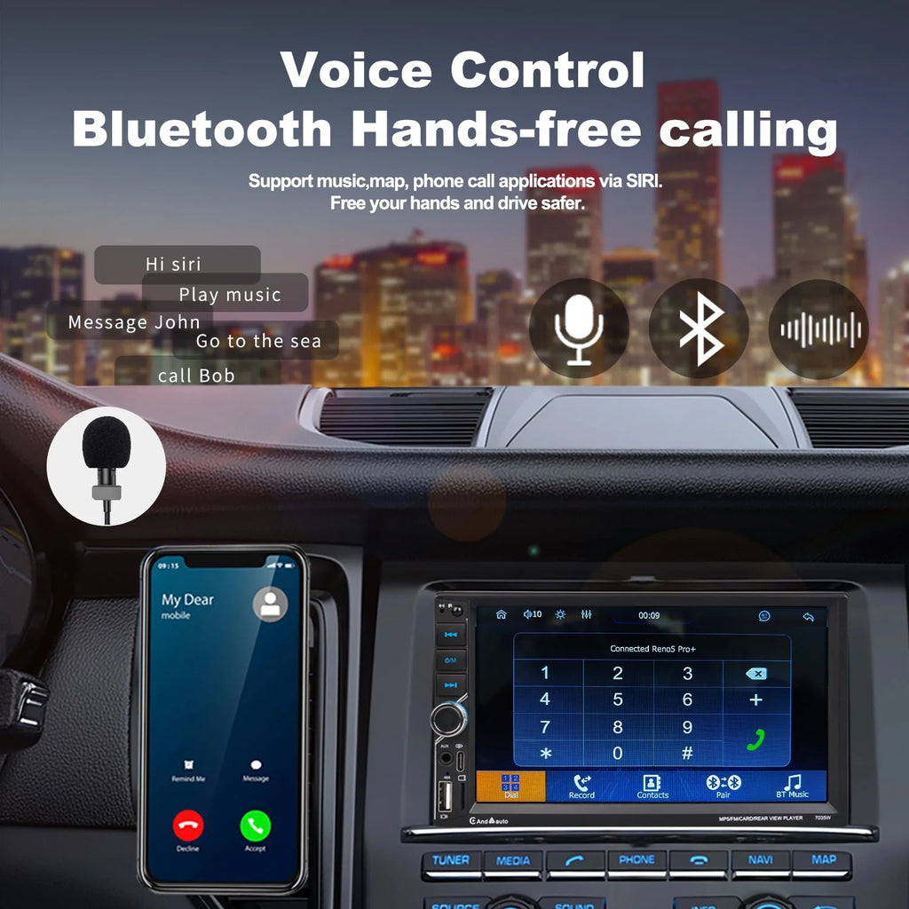 Double Din Car Stereo with Apple CarPlay, Android Auto, Bluetooth, 7" Touchscreen T458221