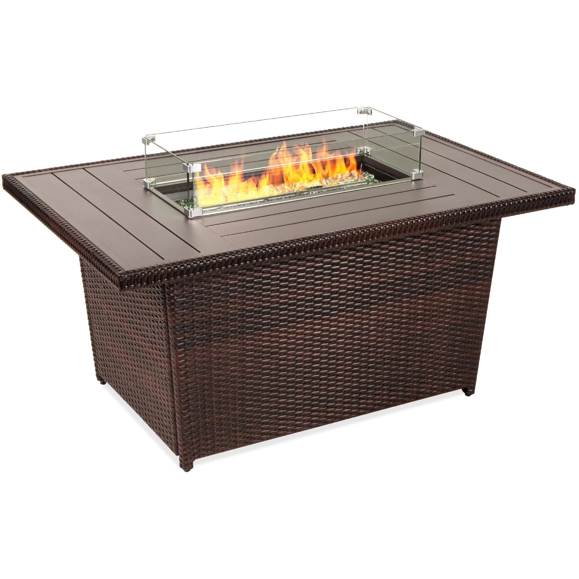Best Choice Products 52in Wicker Propane Gas Fire Pit Table with Glass Wind Guard, Gray R265