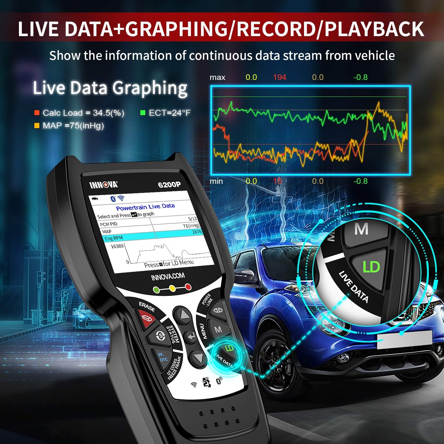 Innova 6200P OBD2 Scanner ABS SRS Transmission Code Reader with Battery Registration R254986