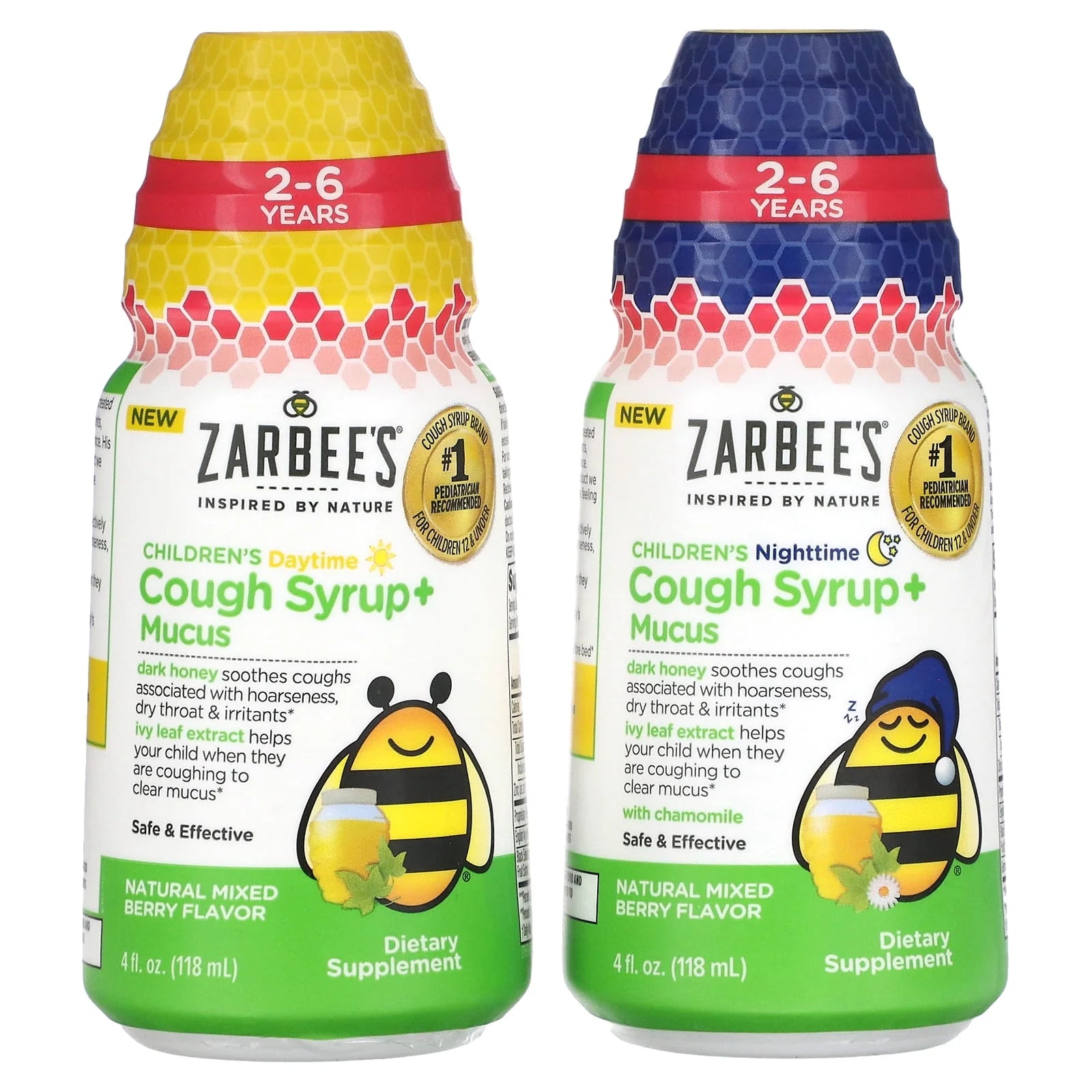 Zarbee's Kids Cough + Mucus Day/Night with Honey, Mixed Berry, 2x4FL Oz Z511434