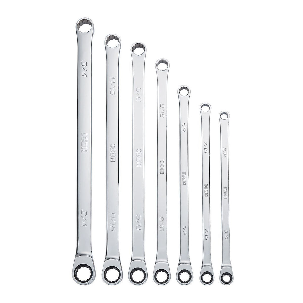 ICON Extra Long Professional SAE Double Box Ratcheting Wrench, 7 Piece