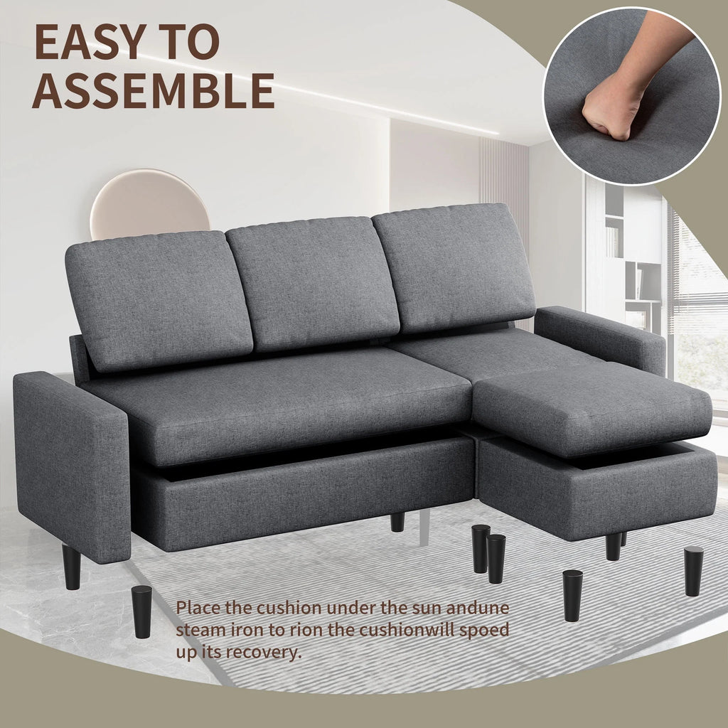 Walsunny Convertible Sectional Sofa Couch, L-Shaped with Reversible Chaise, Grayish Black A704