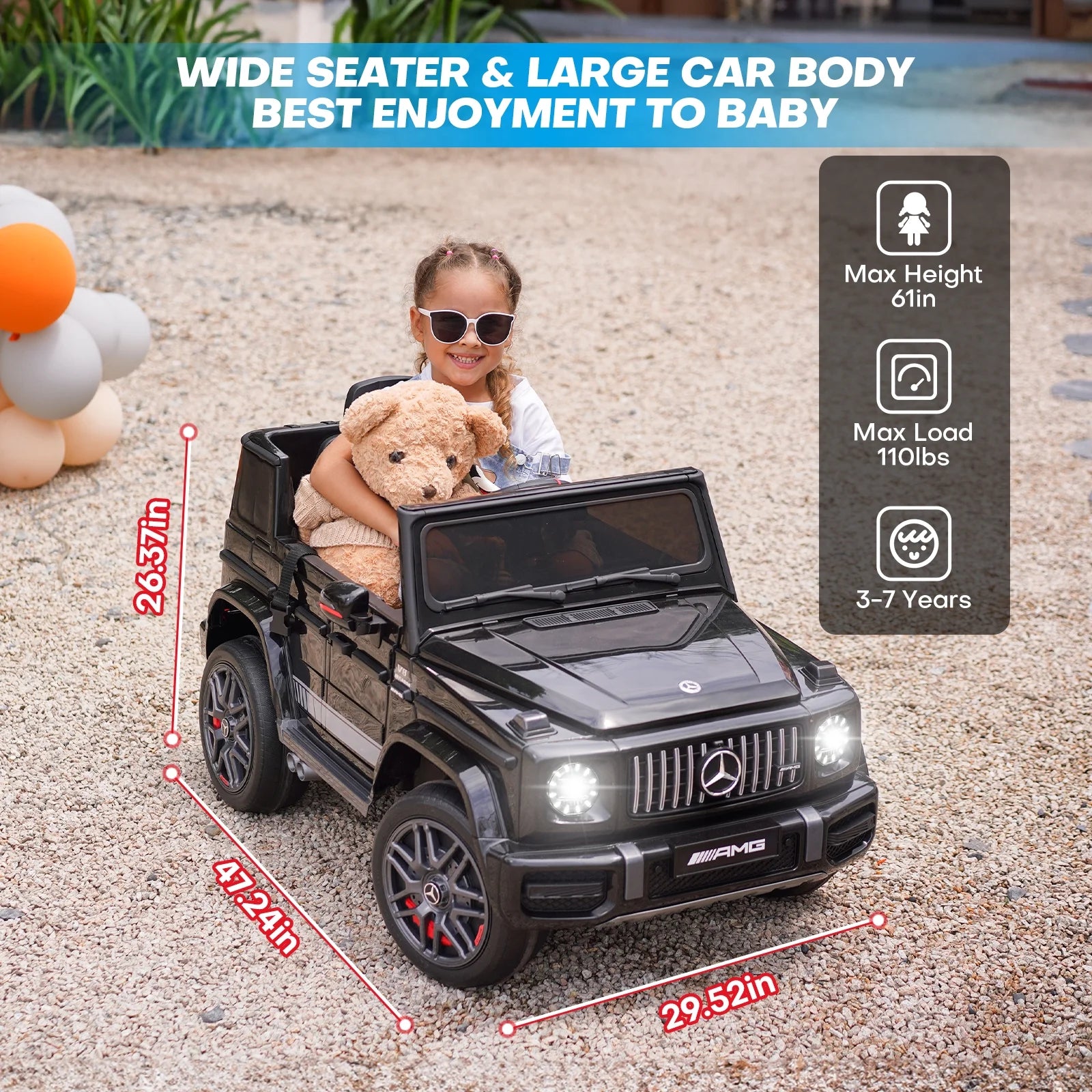 TEOAYEAH Mercedes-Benz G63 Kids Ride on Car, 12V with Remote, Black Z291734