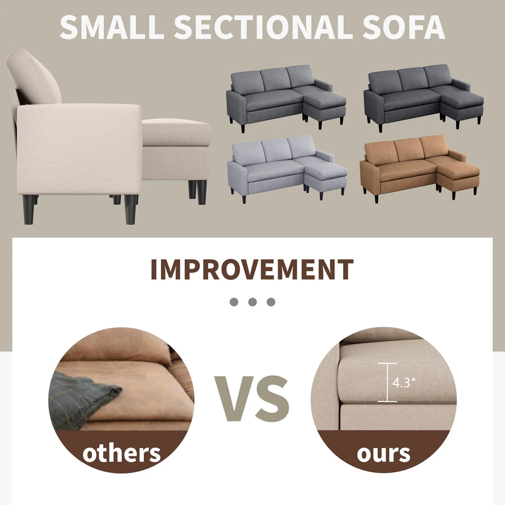 Walsunny Convertible Sectional Sofa Couch, L-Shaped with Reversible Chaise, Grayish Black A704