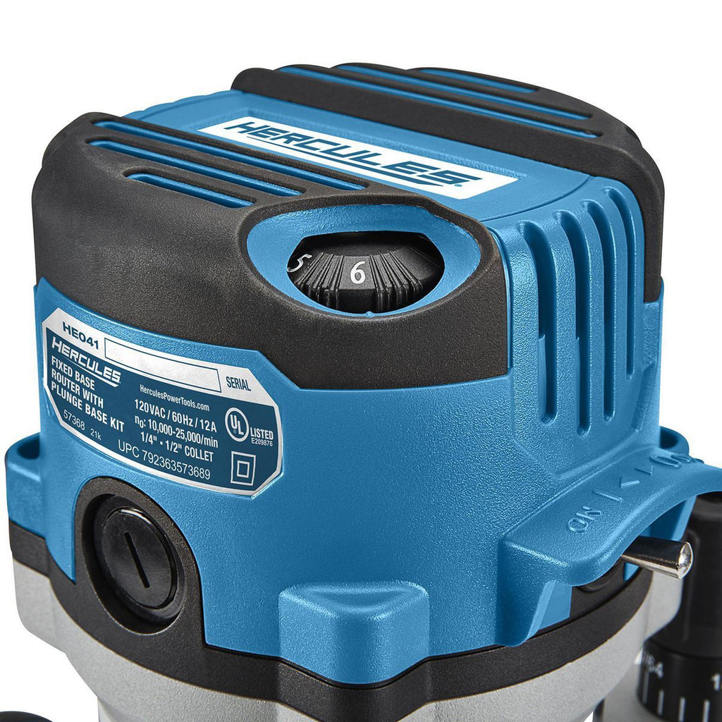 HERCULES 12 Amp Variable-Speed Fixed Base Router with Plunge Base Kit Q352