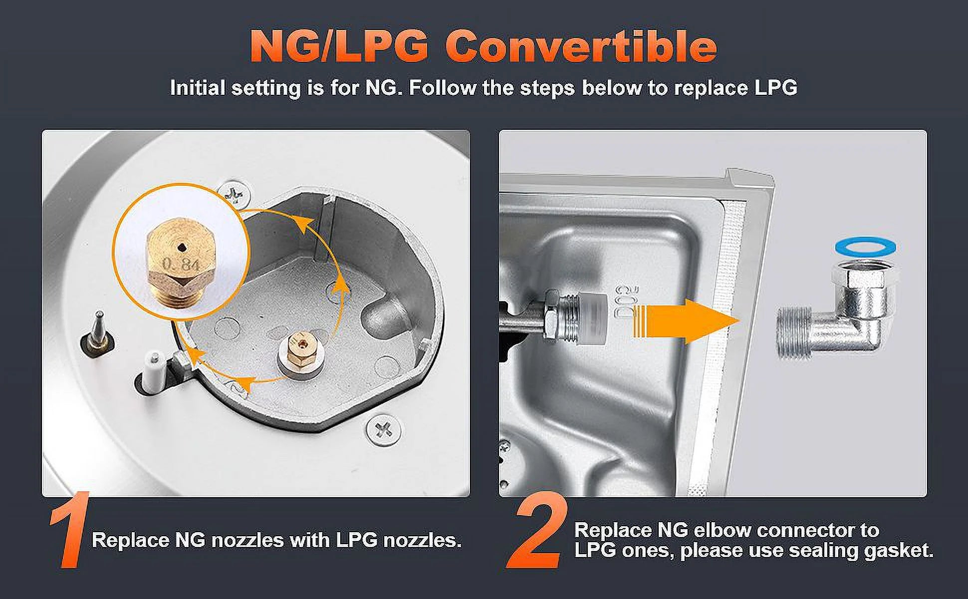 12 inch 2-Burner Stainless Steel Gas Cooktop NG/LPG Convertible W830893