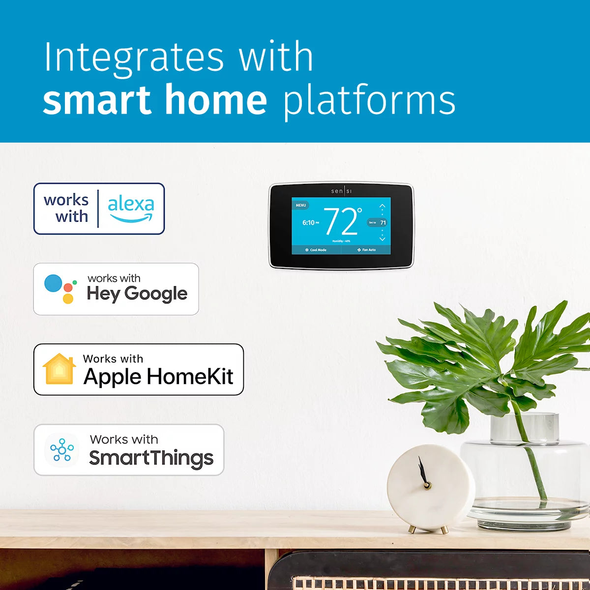 Emerson Sensi Touch Smart Wi-Fi Thermostat, C-Wire Required, Black Y690046