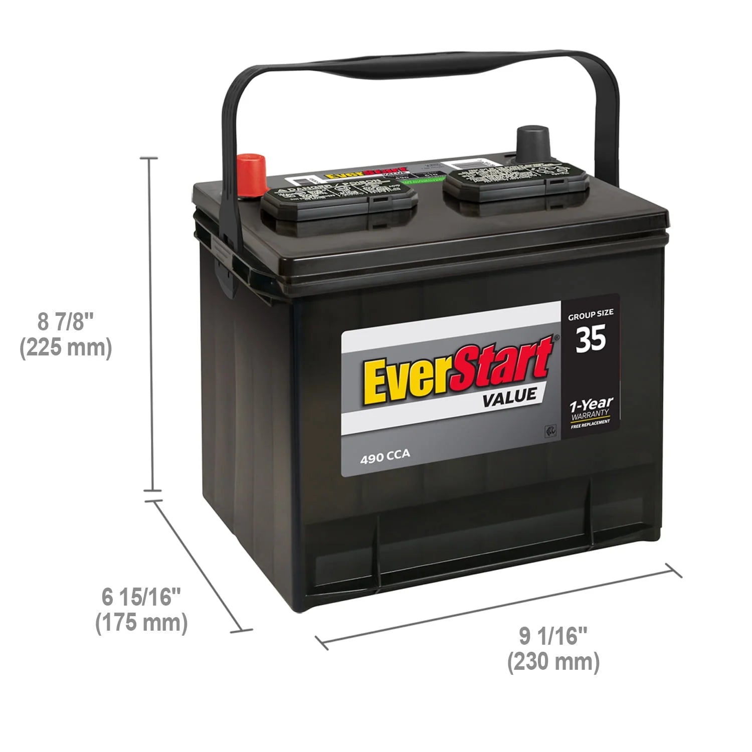 EverStart Value Lead Acid Automotive Battery Group Size 35 12 Volt 490 CCA W67739