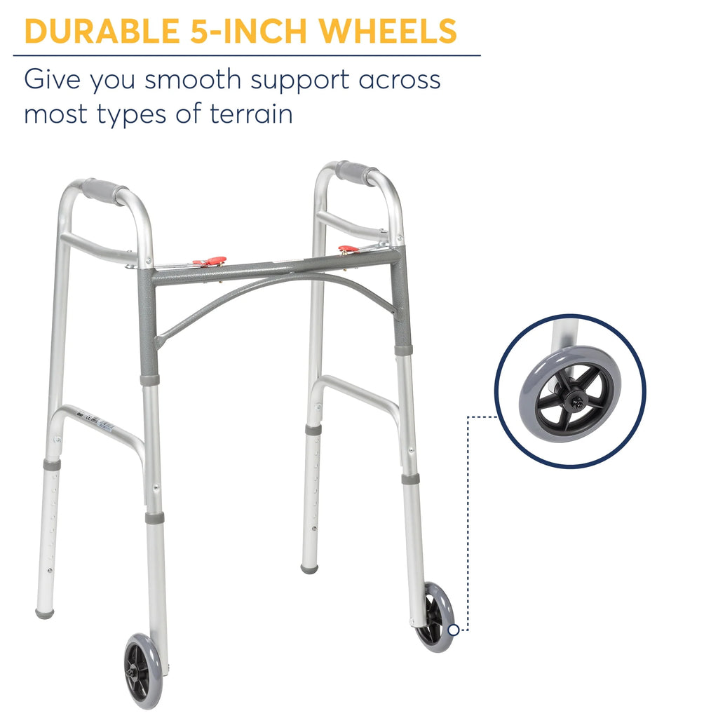 Drive Medical PreserveTech Deluxe Two Button Folding Walker with 5 Wheels B583567