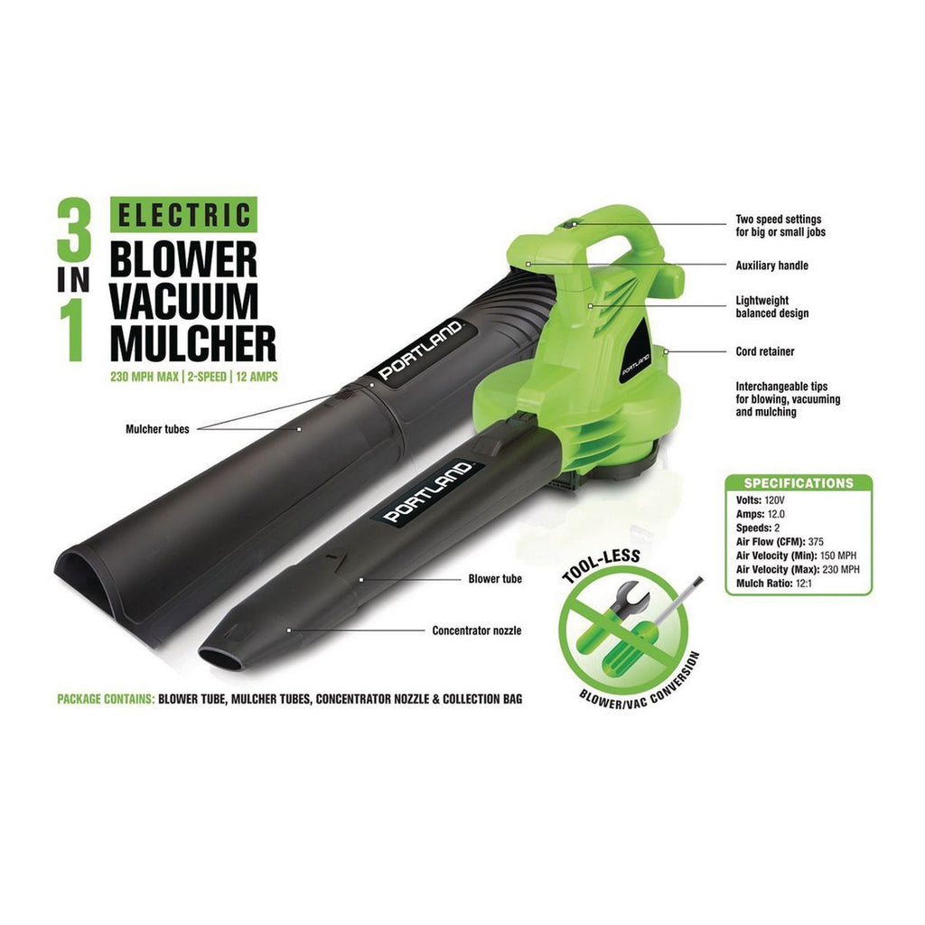 PORTLAND 12 Amp 3-in-1 Electric Blower Vacuum Mulcher Y513326